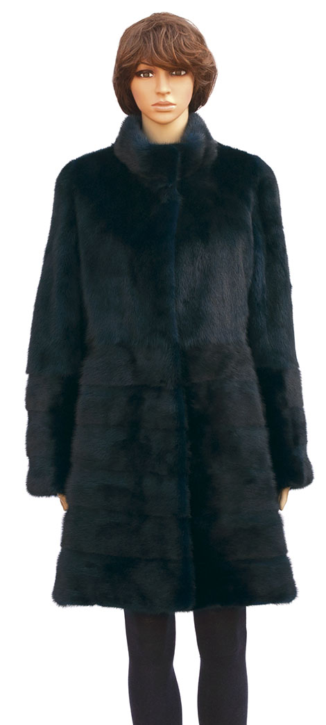 Winter Fur Ladies Black Full Skin Mink 3/4 Coat W59Q01BK